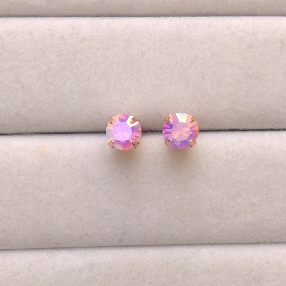 Iridescent Rose Pink Opal + Rose Gold Crystal Earrings